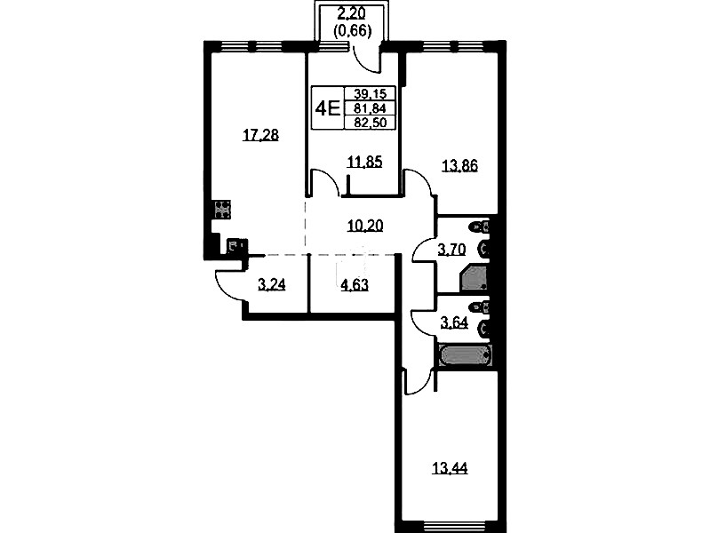 3-комнатная квартира 82.5 м², 5/15 эт., ЖК «Невская Долина»